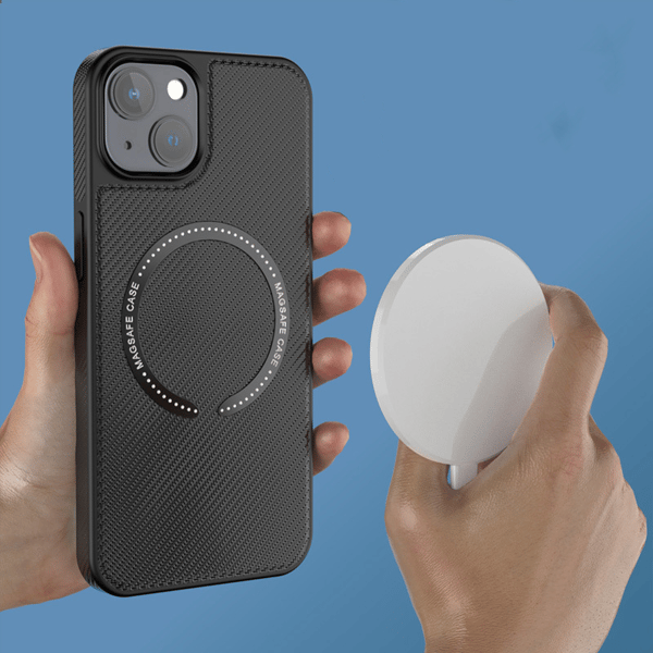 Carbon Fiber Magnetic Phone Charging Case til iPhone Black iPhone 13