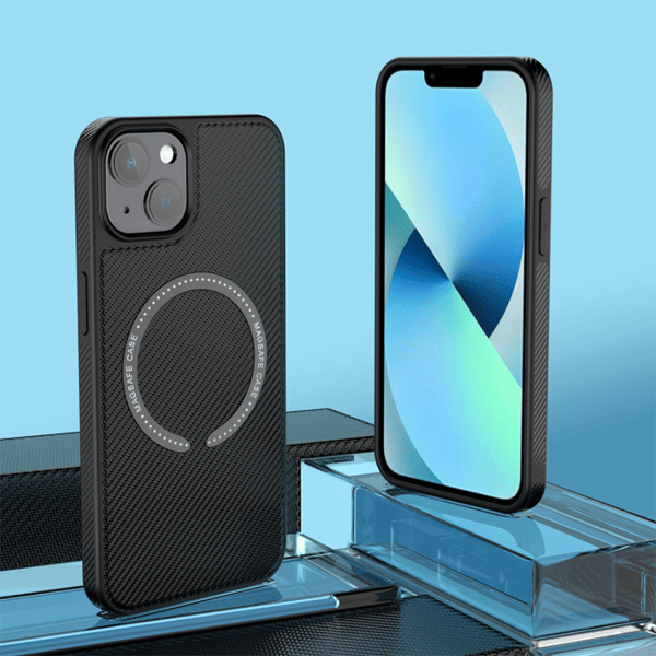 Carbon Fiber Magnetic Phone Charging Case til iPhone Black iPhone 13