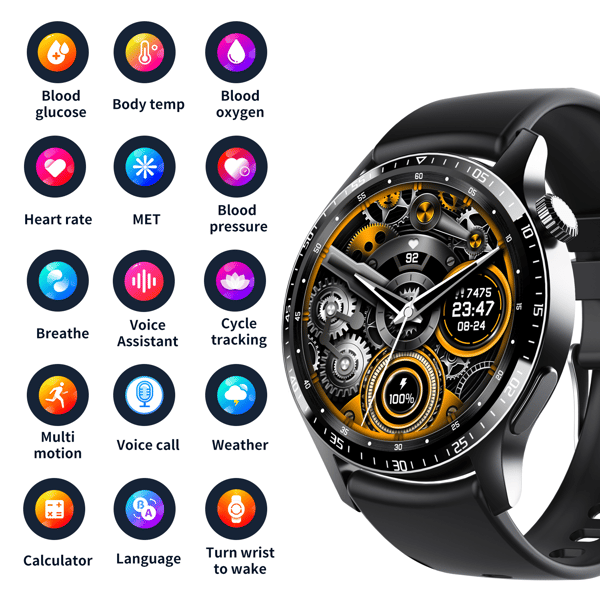 Smartklokke med puls, søvnmonitor, skritteller Stainlesssteelwatchband