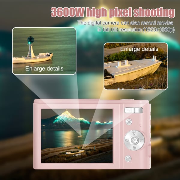 Digitalkamera 48 MP, 1080p FHD, 16x zoom, 32GB minneskort Pink