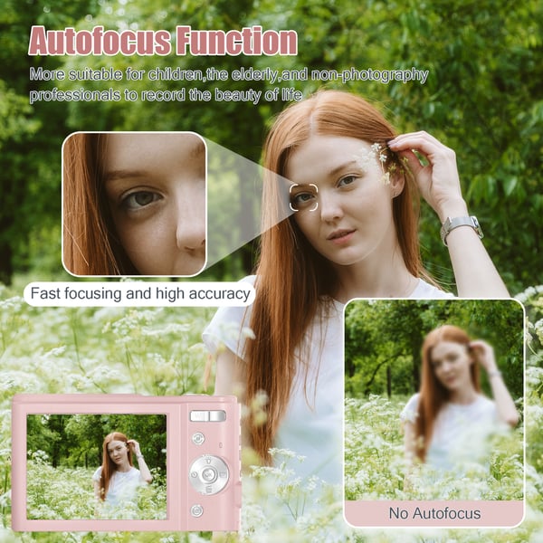 Digitalkamera 48 MP, 1080p FHD, 16x zoom, 32GB minneskort Pink