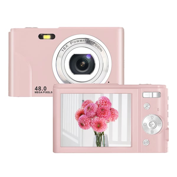 Digitalkamera 48 MP, 1080p FHD, 16x zoom, 32GB minneskort Pink