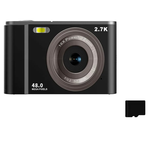 Digitalkamera 2.7K 48MP 1080P, 16x zoom, 32GB kort Black