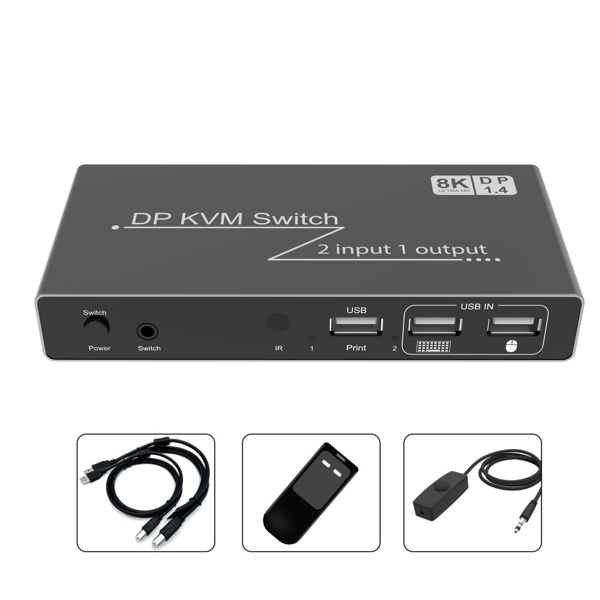 2 i 1 ud DP DisplayPort KVM switcher 8K 60Hz