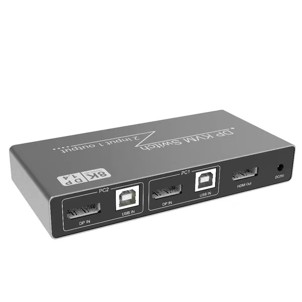 2 i 1 ut DP DisplayPort KVM-svitsj 8K 60Hz
