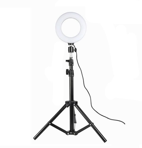 Roterbar selfie på stativ med LED-lys, 20 cm - Svart