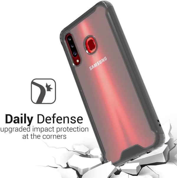 Gjennomsiktig produktivt telefondeksel som er kompatibelt med Samsung Galaxy A20S
