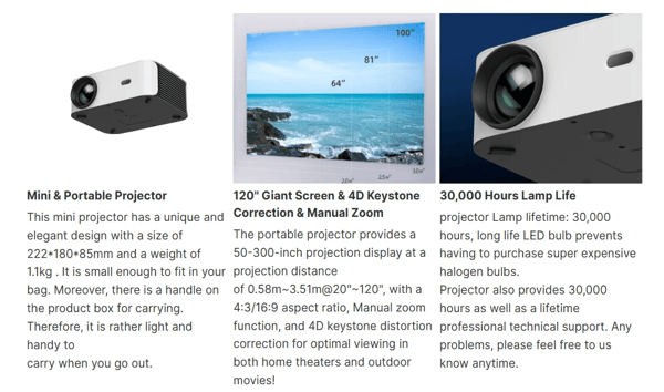 WiFi Bluetooth miniprojektor D100 Full HD 1080P