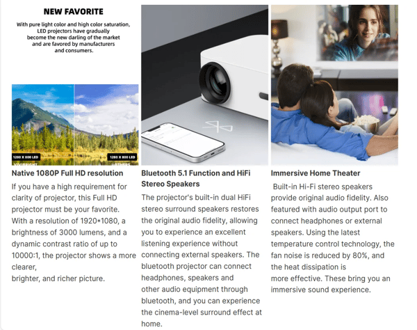 WiFi Bluetooth miniprojektor D100 Full HD 1080P