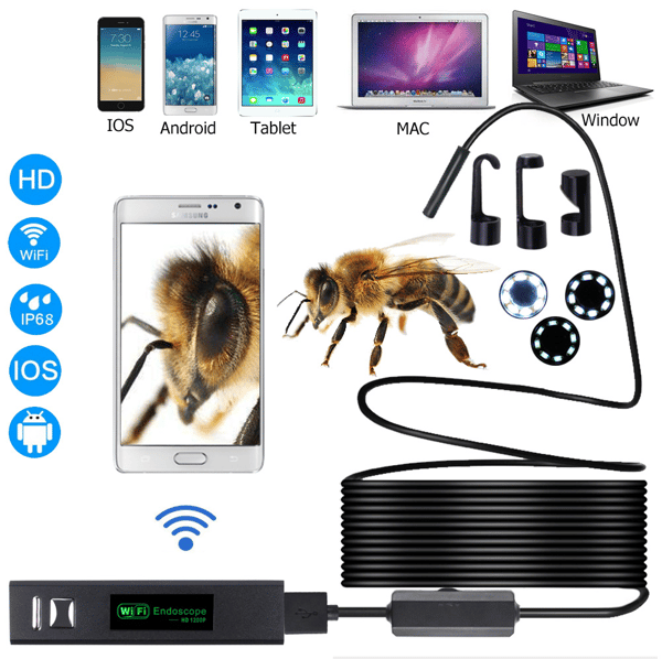 Trådlös Vattentät Endoskopkamera 1200P HD IP68 Black 1m