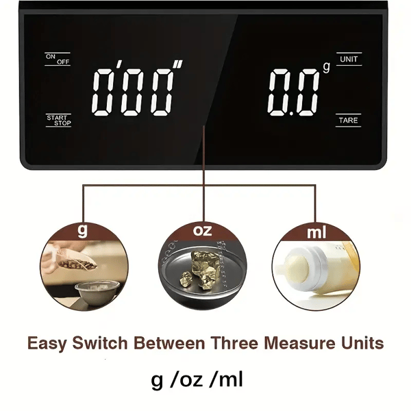 Digital kaffevekt, 5 kg/0,1 g med USB-lading Black