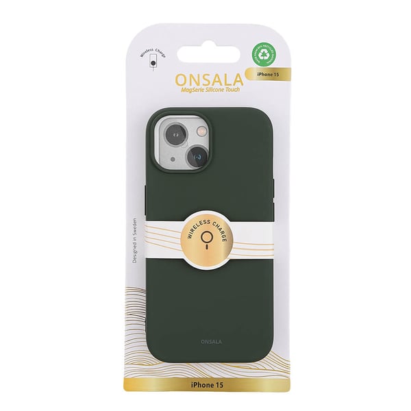 Mobildeksel med silikonfølelse MagSeries Olivengrønn - iPhone 15