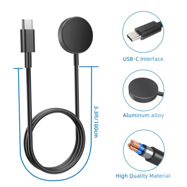 Lader (USB-C) til Samsung Galaxy Watch 3/4/5/6/7, Active 1/2 Black