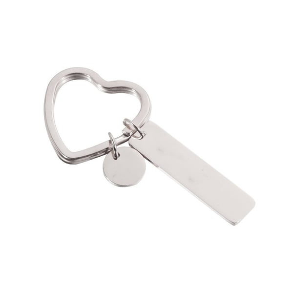 2 pakke hjerteformet DIY nøkkelring i rustfritt stål Silver
