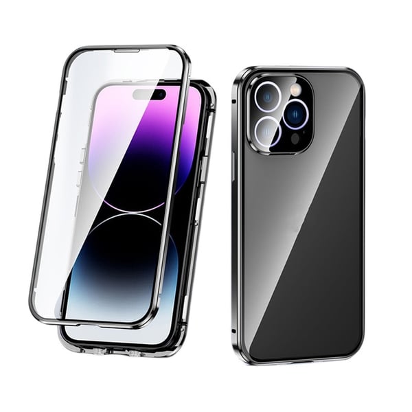 Dobbeltsidig magnetisk mobildeksel til iPhone Black iPhone 15 Pro 15 x 7.5 x 1 cm