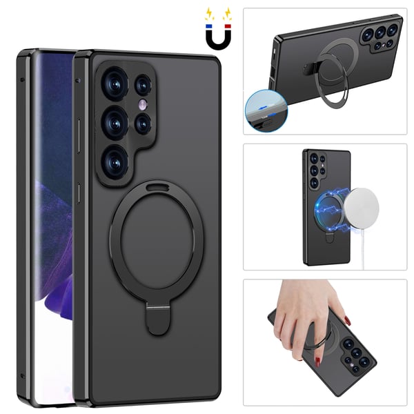Magnetisk beskyttende telefonveske med skjermbeskytter og stativ Black Samsung S22 Ultra