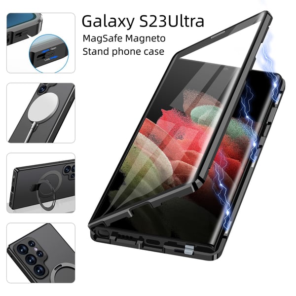 Magnetisk beskyttende telefonveske med skjermbeskytter og stativ Black Samsung S22 Ultra