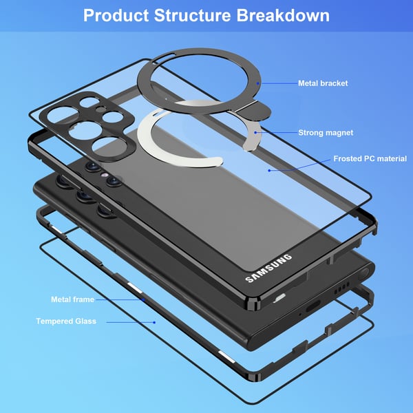 Magnetisk beskyttende telefonveske med skjermbeskytter og stativ Black Samsung S22 Ultra