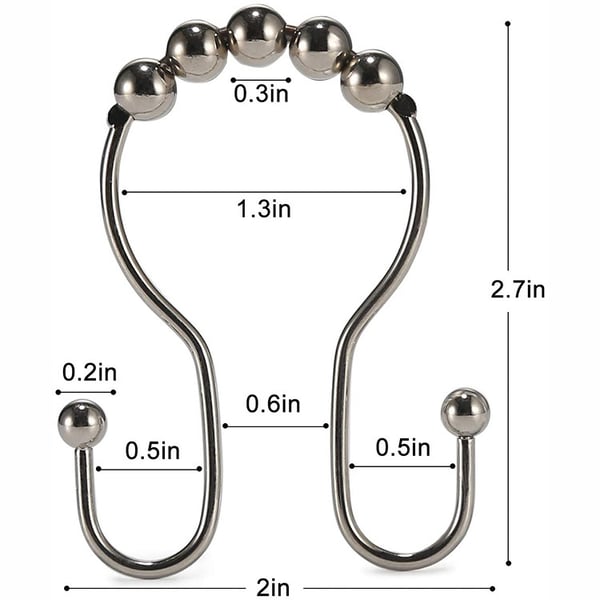 12-Pack duschdraperikrokar ringar - smidig glidning Silver