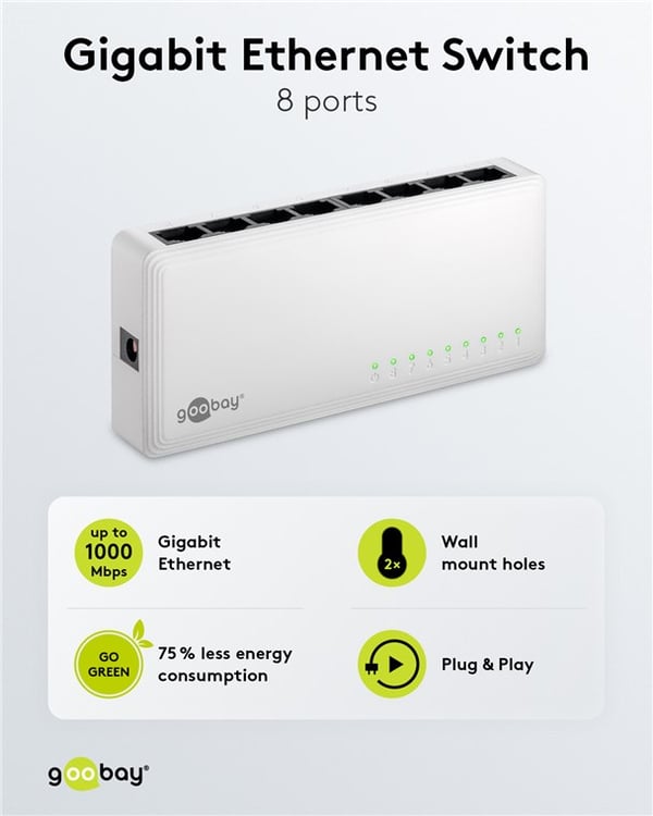 8-porters Gigabit Ethernet nettverkssvitsj