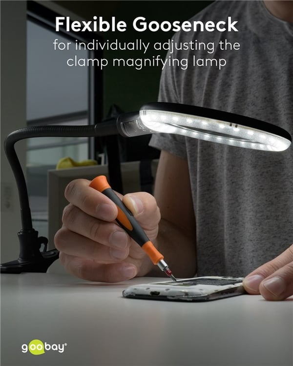 LED forstørrelseslampe med stativ/klemme, 6 W, sort
