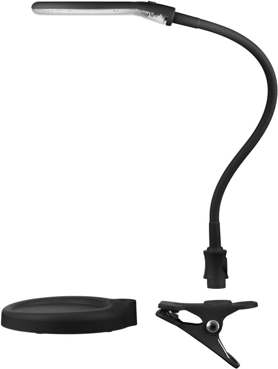 LED forstørrelseslampe med stativ/klemme, 6 W, sort