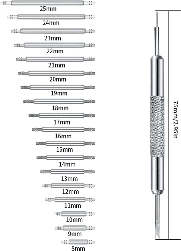 Fjederstifter 10-27 mm og værktøj til montering af urremme Silver