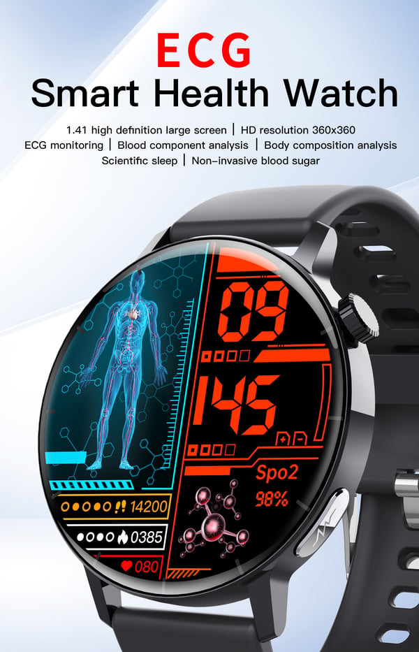 Smartur med EKG-puls, blodiltning, søvnmonitor Stainlesssteelwatchband