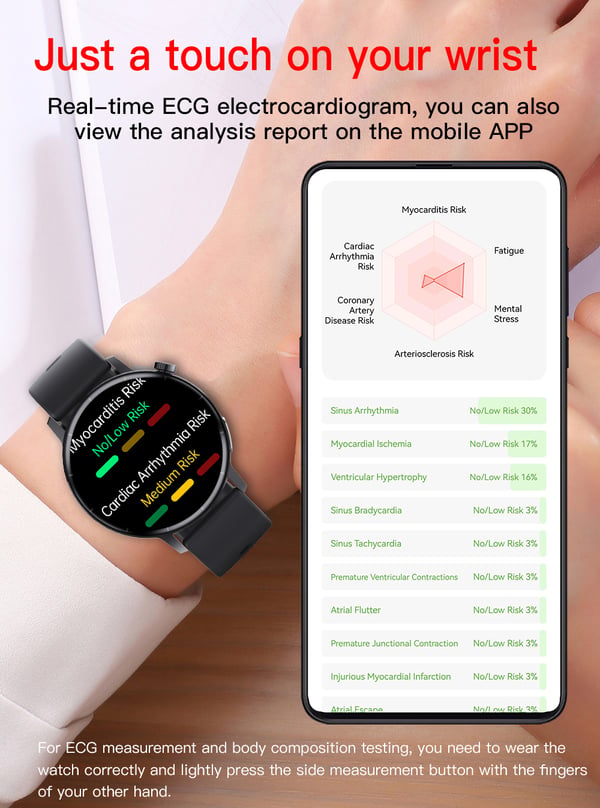 Smartur med EKG-puls, blodiltning, søvnmonitor Stainlesssteelwatchband