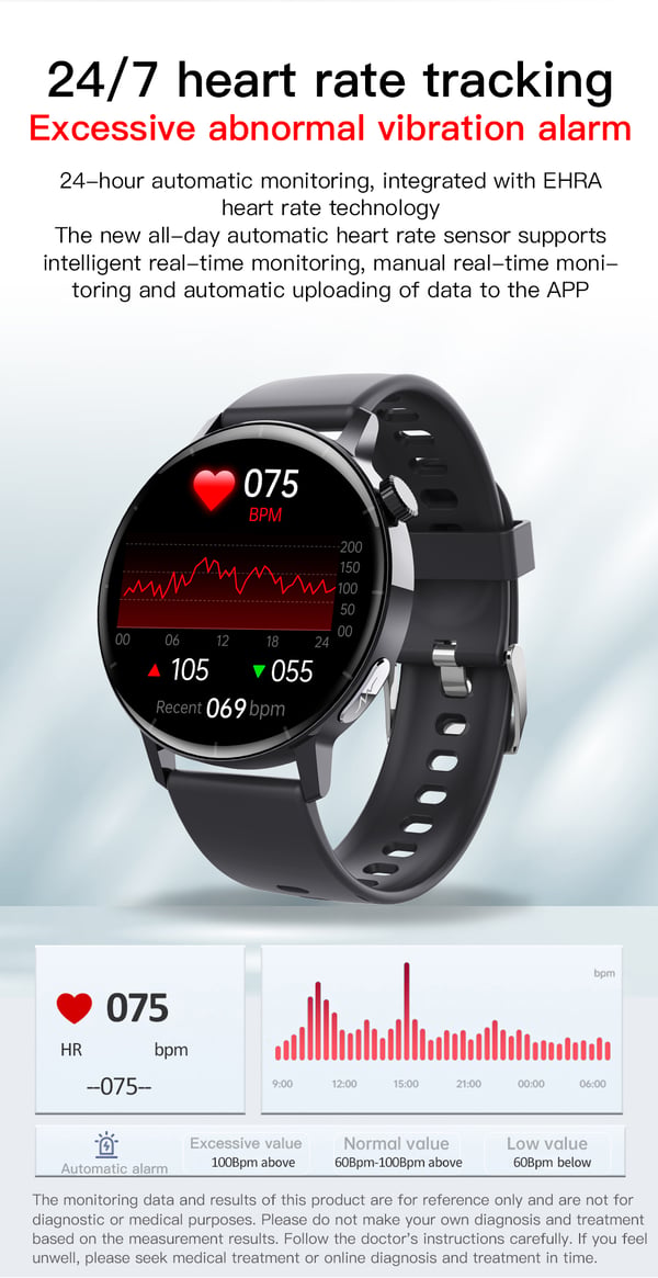 Smartur med EKG-puls, blodiltning, søvnmonitor Stainlesssteelwatchband