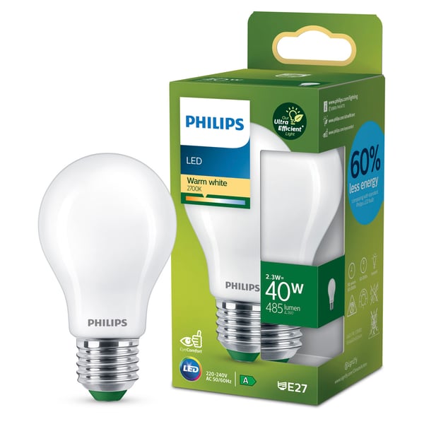 LED E27 Normaali 2.3W (40W) Huurrettu 485lm 2700K Energialuokka A
