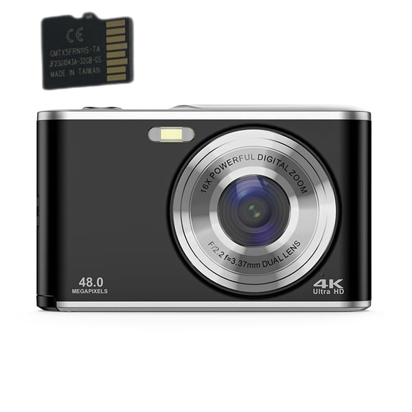 Digikamera 4K 48MP 16 x zoom webcam 32GB TF-kortilla Black
