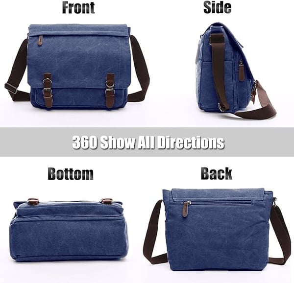 Medium vintage skuldertaske i lærred og læder DarkBlue