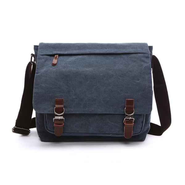 Keskikokoinen vintage kangas ja nahkainen messenger bag olkalaukku DarkBlue