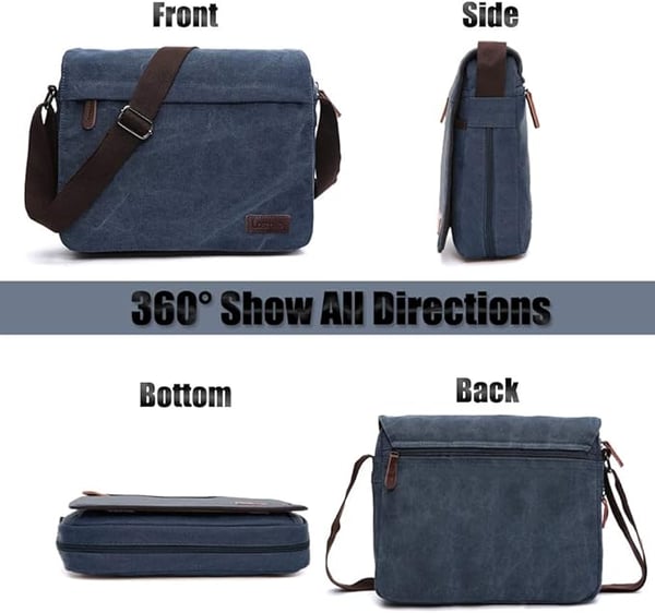 Medium vintage skuldertaske i lærred og læder DarkBlue