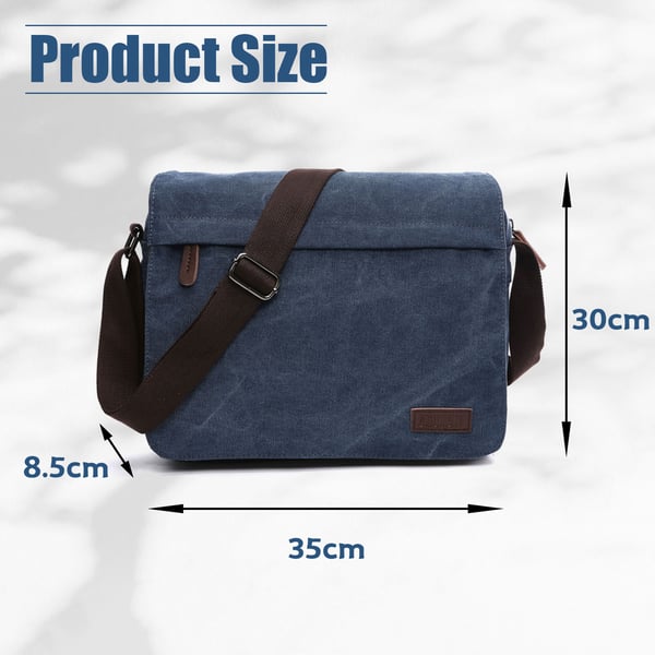 Medium vintage skuldertaske i lærred og læder DarkBlue