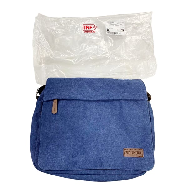 Medium vintage skuldertaske i lærred og læder DarkBlue