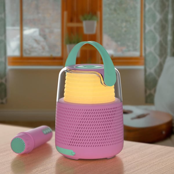 Højttaler Karaoke Kit Mic LED Pink