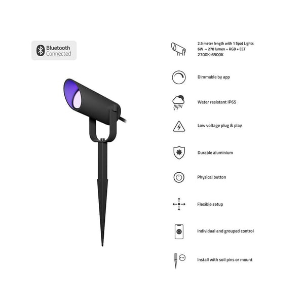 Smart Utendørs Spotlight 1-pak RGB CCT Svart