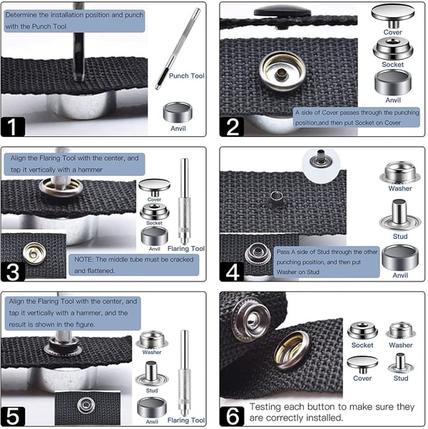15 mm Snap Lock Set - Verktøysett med trykknapper Silver
