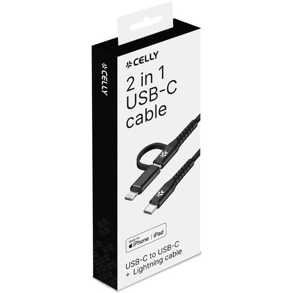 2-in-1-kaapeli USB-C - USB-C/Lightning 60W 1m Musta