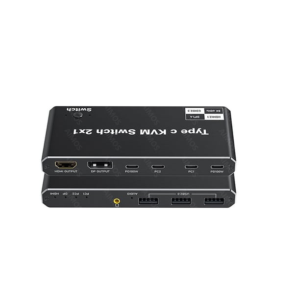 2 ind 1 ud USB-C KVM-switch 8K@60Hz 4K@120Hz 2-ports USB-C-switch