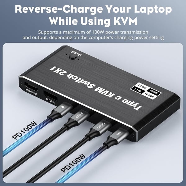 2 in 1 ut USB-C KVM-switch 8K@60Hz 4K@120Hz, 2 ports USB-C switch