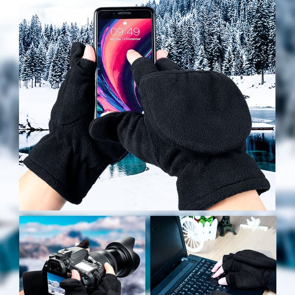 Fingerlösa polarfleecehandskar / vintervantar 2-i-1 S