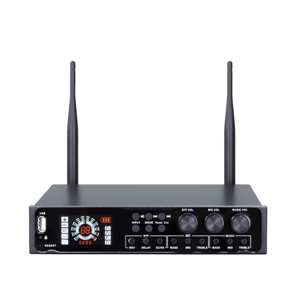 Komplett trådløst mikrofonsystem med Bluetooth for bryllup og karaoke Black