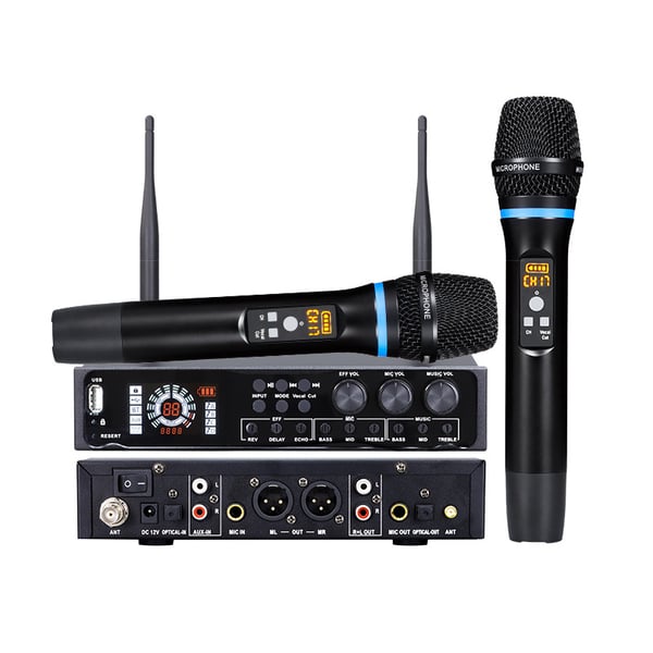 Komplett trådløst mikrofonsystem med Bluetooth for bryllup og karaoke Black