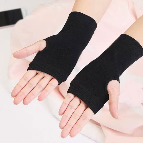 2 par Vintervarma Stretchiga Halvfingerhandskar Black