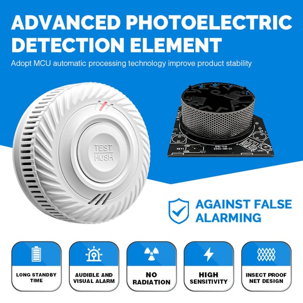 Brannalarm med LED-indikator og batteri med 10 års levetid White
