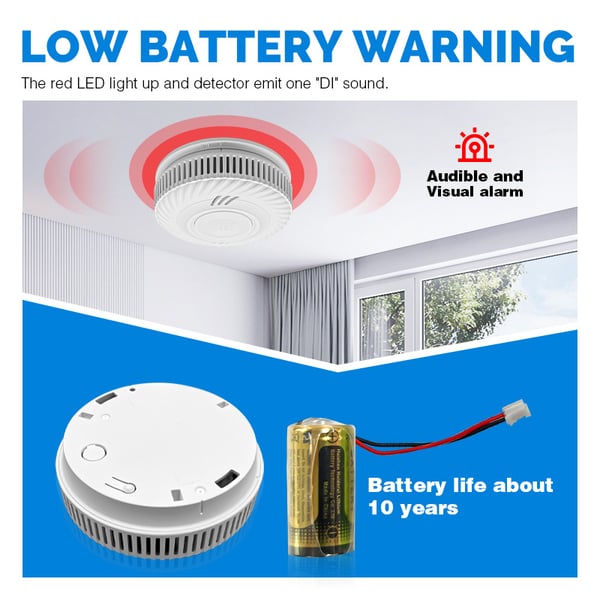 Brannalarm med LED-indikator og batteri med 10 års levetid White