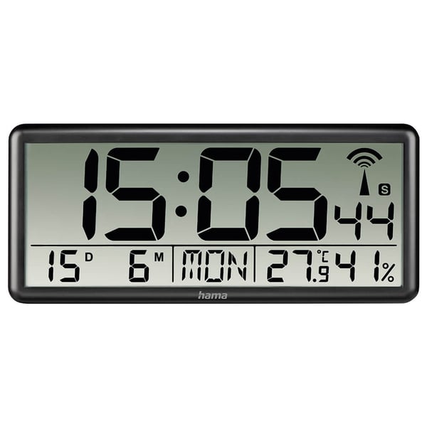 Vægur Digital Jumbo Radiostyret Sort